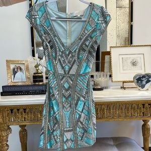 LARA Blue and Silver Geometric Mini Dress